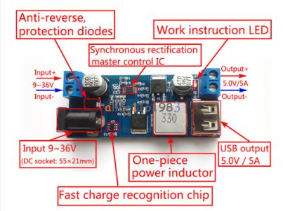 24V/12V to 5V 5A Power Module with usb