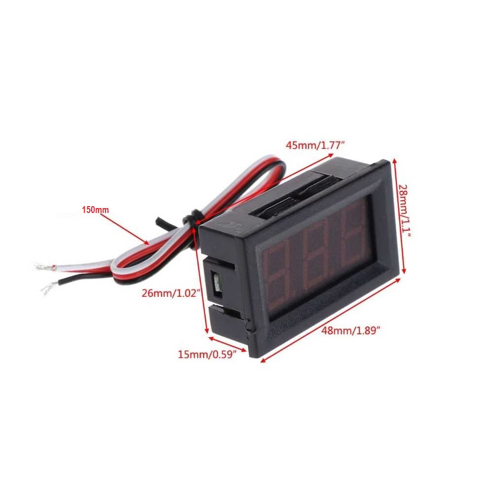 0.56inch 0-30V Three Wire DC Voltmeter Red
